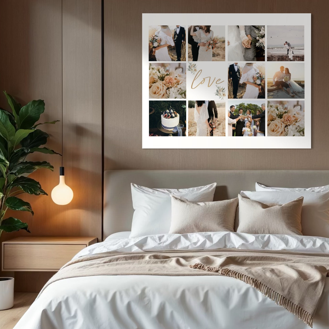 Tablou canvas decorativ cu colaj foto nunta cu flori si oameni